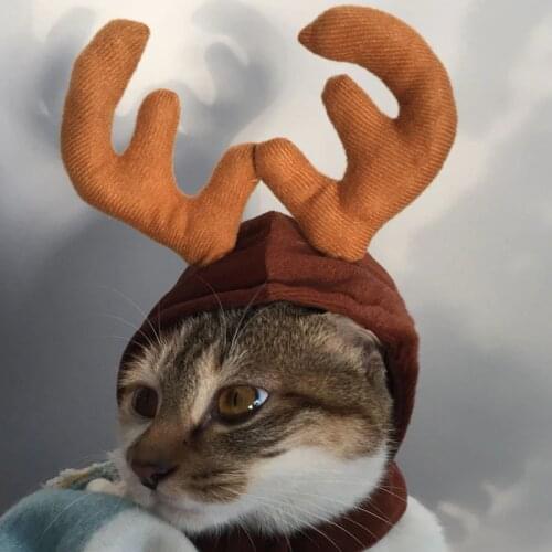 1pc Cute Short Plush Coffee Antlers Deer Horns Shape Pet Cat Dog Puppy Christmas Cap Cartoon Pet Gift Hat Party Decoration