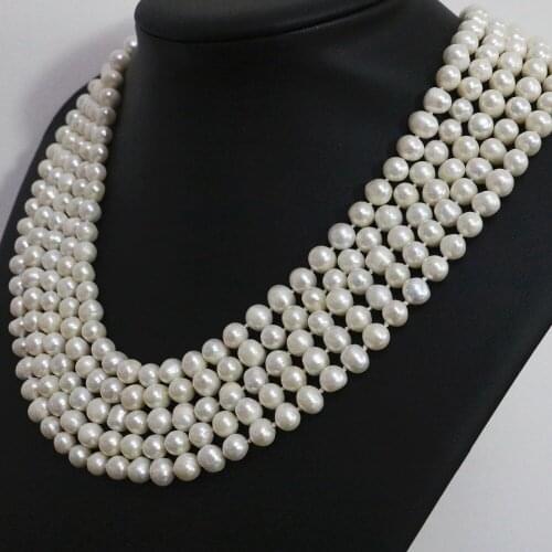 Special white natural pearl round beads 7-8,8-9mm long chain necklace fashion jewelry 100inch B1463