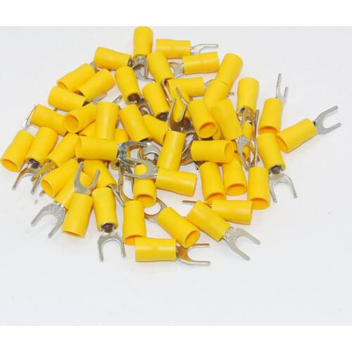 SV5.5-6 Yellow Furcate terminals Cable Wire Connector 1000PCS 16~14AWG 1/4 Yellow Furcate Fork Spade Crimp Terminals