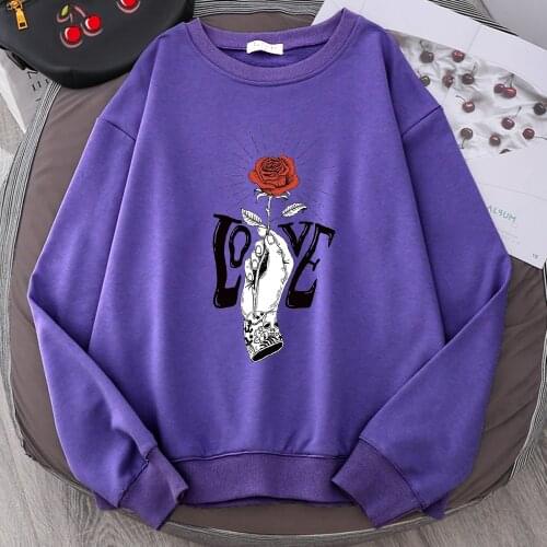 Hand With A Rose Love Print Hoodies Autumn Fashion Streetwear Round Neck Clothing For Male Loose Oversized Hooded Sweatshirts