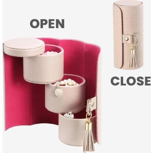 360 Rotating Jewelry Box Creative 3 Layer Function Outdoor Storage Box Round Choker Ring Organizer Holder Cylindrical Box Case