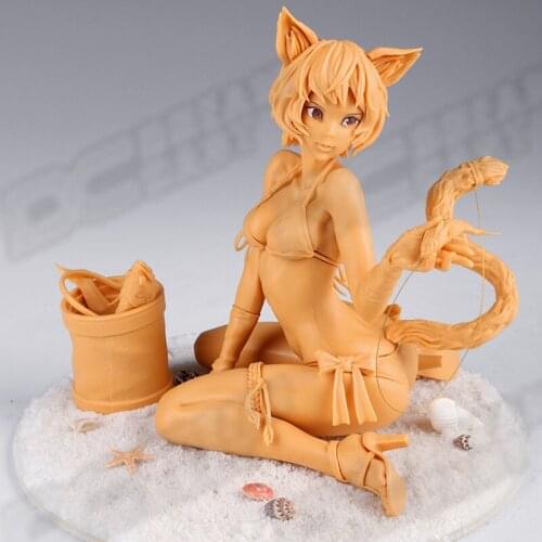 WF2018S Original Characters Cat Ear Girl And Fish Swimsuit Ver Unpainted Resin Figure Unassambled GK White Model Kit