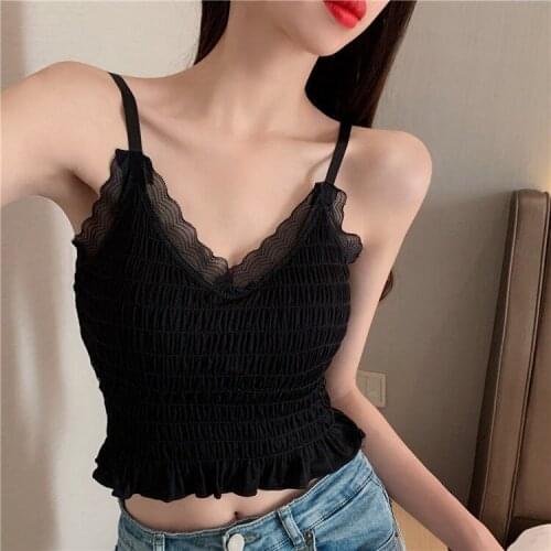 Women Tanks Tops Lace Knitted White V-neck Camisole Womens Camis Crop Top For Women