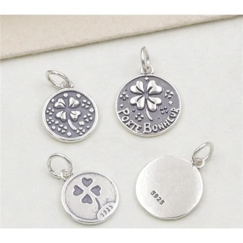 Buyee 14mm Round Porte Bonheur Carving Flower Pendant Charm for Women 925 Sterling Silver Pendant Bracelet DIY Jewelry Findings