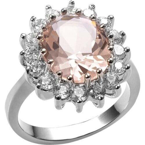 Morganite With Multi White Crystal Zircon 925 Sterling Silver Ring For Women Size 6 7 8 9 10 F1453