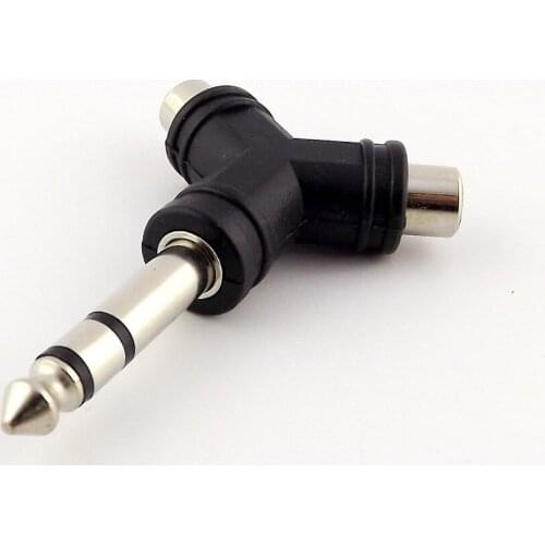 1pcs Audio Splitter 1 Stereo 6.35mm 1/4" Male Plug To 2 RCA Female Jack Y Adapter