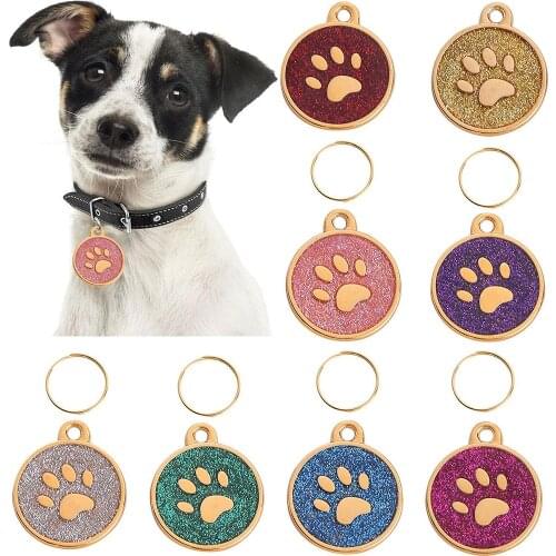10Pcs Pet Dog Cat ID Tag Round Claw Engraved Collar Pendant Key Holder Bag Decor