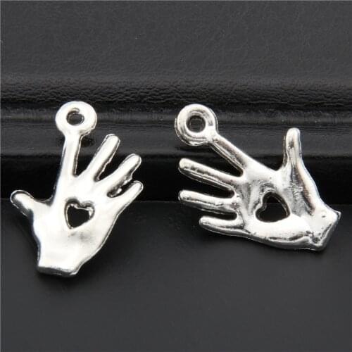 40pcs Silver Color Charity Hand Charms Heart in Hand Pendants Fit Womens Gift Jewelry DIY Handmade Making Accessories