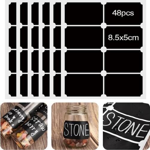 48pcs Spices Jars Stickers Removable Spice Label Sticker Kitchen Labels Stickers Storage Bottles Jar Jam Label Blackboard Tags