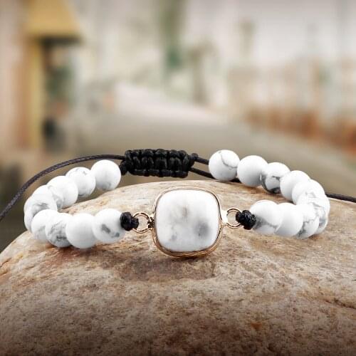 6/8mm Natural Stone Bracelet Charm Geometric Shape Turquoises Beaded Bracelets Handmade Bangles Wrist Wrap Jewelry for Women Men