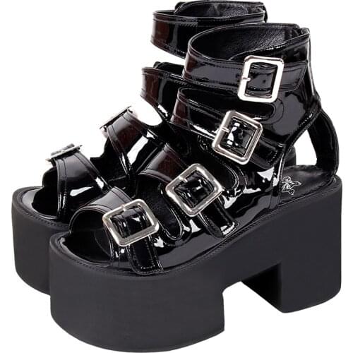 Angelic imprint woman lolita cosplay punk shoes lady high heels pumps girl princess summer dress party sandals buckles 10cm 6013