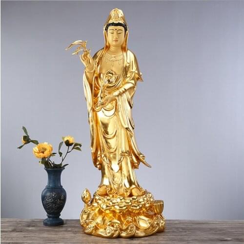 48CM Large Asia high grade gold gilding Guan yin PUSA Avalokitesvara Buddha statue HOME shrine Efficacious protection FENG SHUI