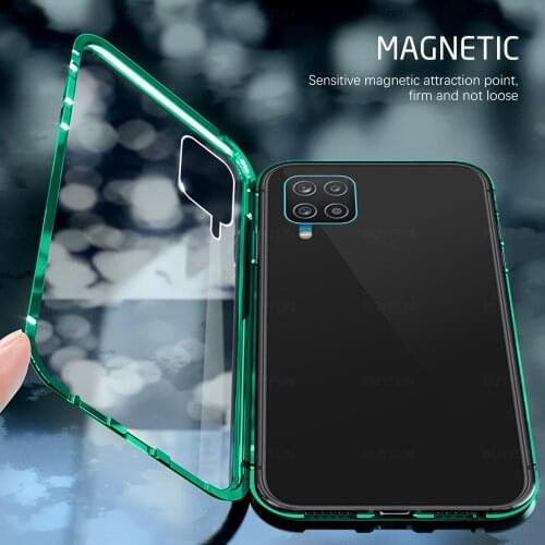 360° Full cover magnetic flip case For Samsung Galaxy A12 12A A 12 double sided Tempered glass cover anti-fall protective coque
