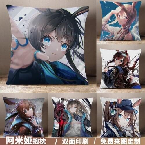 Anime Arknights Amiya Cartoon Square Throw Pillow Cosplay Game Siesta Short Plush Sofa Cushion Xmas Gifts 45*45cm