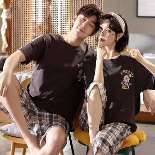 Loungewear Pijama Mujer Homewear Men Night Home Suits Summer Couple Pajamas For Lovers Knitted Cotton Women Pyjamas Sleepwear
