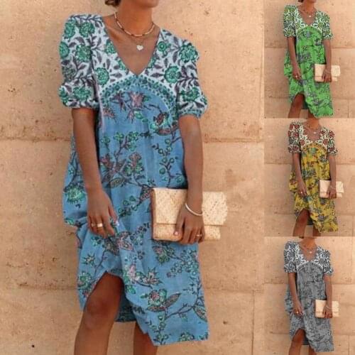 Leisure Vintage Ladies Wide Hem Loose Dress 4 Colors Summer Dress Oversize for Outdoor