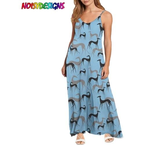NOISYDESIGNS Hot Sale Womens Dress Summer Greyhound Dog Printed V-Neck Loose Sleeveless Fashion Casual Dress Sundress Vestido
