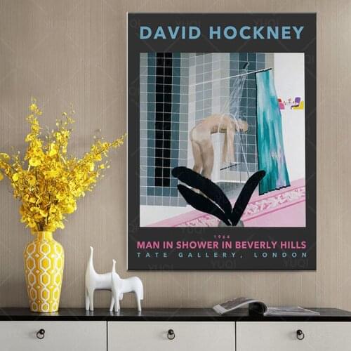 David Hockney Man in Shower Exhibition Posters Gallery Museum Canvas Paintings Retro Abstract Wall Art Pictures Bathroom Decor