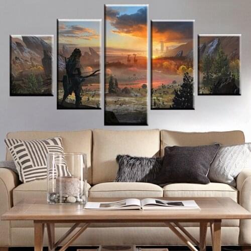 Canvas Hd Prints Picture Wall Artwork 5 Pieces Horizon Zero Dawn Painting Game Home Decoration Modular Poster Living Room Framed