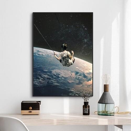 Cosmic Night Sky Art Canvas Paintings Earth Couple Poster and Print Surrealism Galaxy Space Moon Wall Art Picture for Home Decor