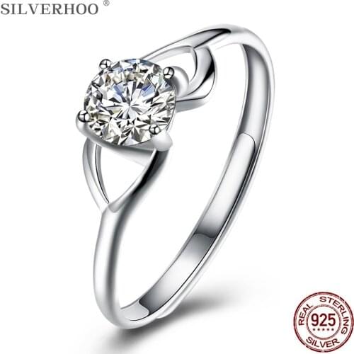 SILVERHOO Sterling Silver 925 Rings Inlaid Cubic Zirconia Adjustable Ring For Women New Year Gift To Friend Creative Hot Jewelry