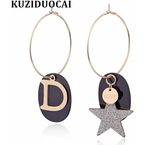Kuziduocai New Fashion Jewelry Titanium Stainless Steel Dangle Circle Matte Star Statement Drop Earrings For Women Brincos E-724