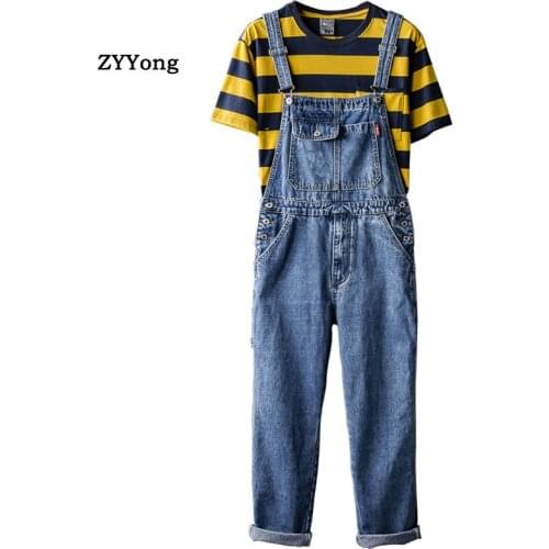 Man Jeans Bib Overalls Loose Straight Plus Size Streetwear Hip Hop Denim Jumpsuits Trousers Blue Leisure Wide Leg Cargo Pants
