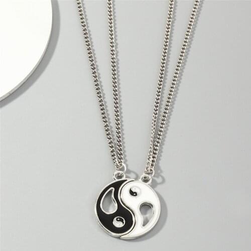 Minimalist Lovers Matching Friendship Yin Yang Pendant Couple Hollow Out Black White Pendant Necklace Stainless Steel Jewelry