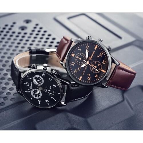 Fashion Crystal Watch Pin Buckle Casual Men Quartz Wristwatches Chronograph Sport Leather Strap Watches часы мужские