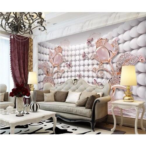 CJSIR Papel De Parede Custom Photo Mural 3D Wall Sticker New 3D Round Rose Butterfly Jewelry Background Wall Wallpaper Decor