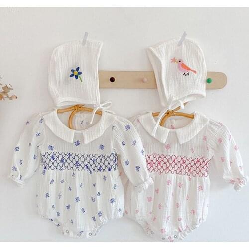 New 2020 Autumn Infant Baby Girls Printing Rompers Clothing And Hat Kids Girl Long Sleeve Rompers Clothes