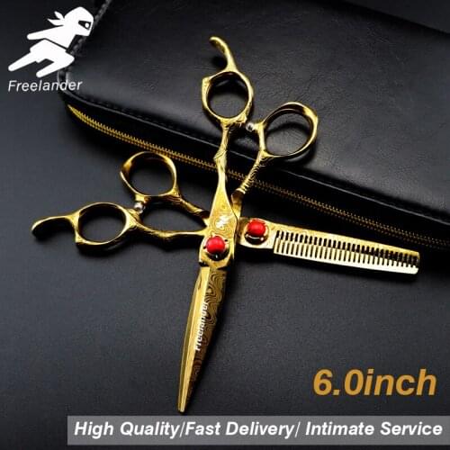 6INCH Gold Professional Hairdressing Scissors Hair Cutting and Thinning Scissors Barber Shears