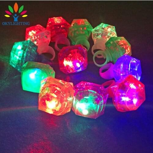 Wholesale 100pcs/lot Cystal Diamond Glowing LED Finger Ring toys For Party Wedding Birthday Festival Favors light up Finger Toys