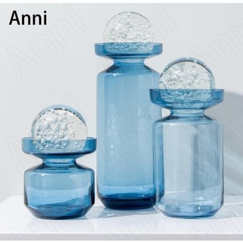 Creativity Sky Blue Glass Vase Nordic Modern Transparent Hydroponic Tall Flowers Vases Living Room Desktop Countertop Plant Pots