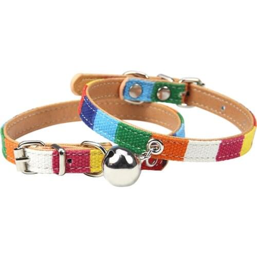 Pet Cat Bell Collar Dog Collar Cat Supplies Color Canvas PU Leather