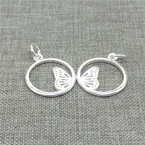 2 pcs 925 Sterling Silver Butterfly Circle Charms for Bracelet Necklace