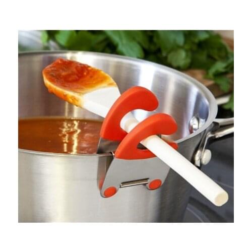 HOT Functional Stainless Steel Convenient Pot Side Clips Anti-scalding Portable Spatula Spoon Holder Kitchen Gadgets