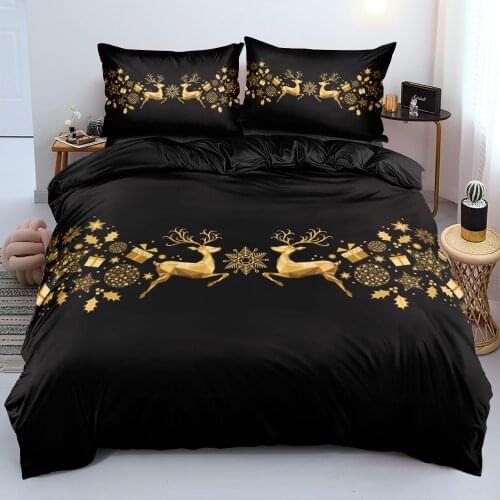 3D Gold Deer Merry Christmas Bed Linens Bedding sets Design Custom Duvet/Quilt/Comforter cover set King Queen Full Twin size