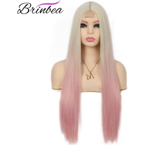 Brinbea 28 Inches Straight Fake Scalp Synthetic Handmake Wigs Natural Middle Part Long Wig Heat Resistant Fiber for Women