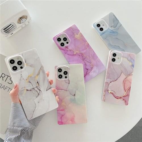 Luxury gold leaf marble texture phone case For iphone 12 11 pro max XR Xs max 8 7 plus SE 2 Right angle square soft shell cover