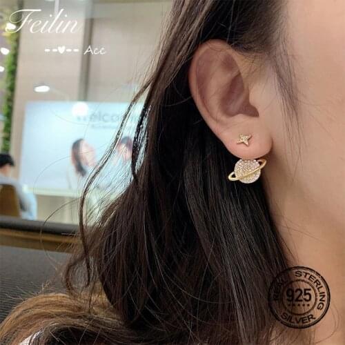 Stud Earrings Planet 925 Sterling Silver For Women New Trendy Asymmetric Korean Fashion High Quality Female Gift Jewelry INEFFA