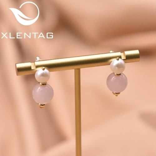 XlenAg natural freshwater pearl round yellow handmade earrings Harajuku personality simple pendant earrings jewelry GE0964C