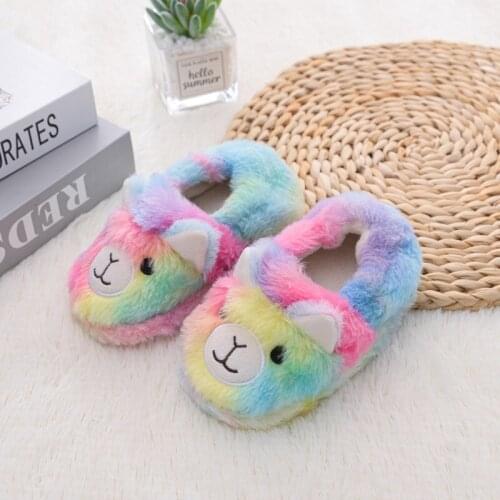 Autumn/winter kids baby girls slippers children boys warm shoes fashion cotton slippers colorful fur cartoon plush shoes
