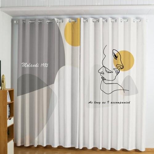 Modern and Simple Net Red Art Morandi Impression Rabbit Curtain Digital Printing Curtain Curtains for Living Dining Room Bedroom