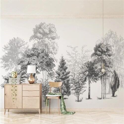 Milofi modern minimalist black and white sketch style abstract wood TV background wall paper mural