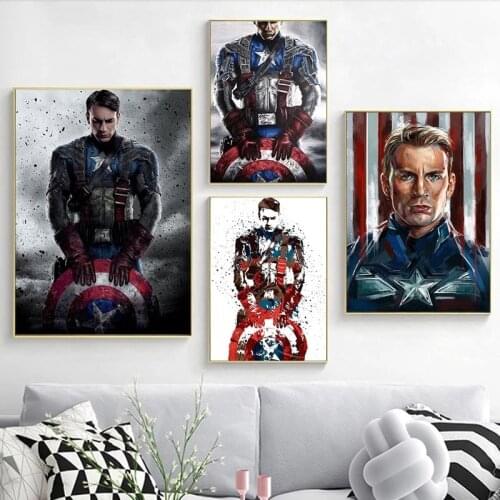 Marvel Super Heroes Captain America Movie Poster Art Print HD Canvas Painting for Living Room Office Bedroom Decor Wall Picture
