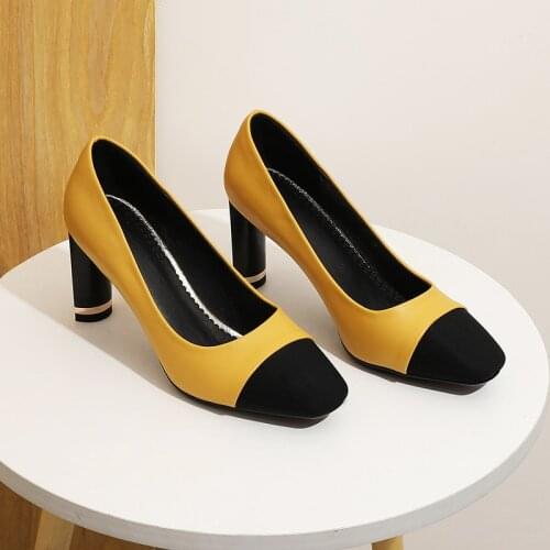 Quality Office Lady Women Pumps Suede Leather Casual Square Low Heels Office work shoes Shallow Solid Elegant Ladies Shoes 2021