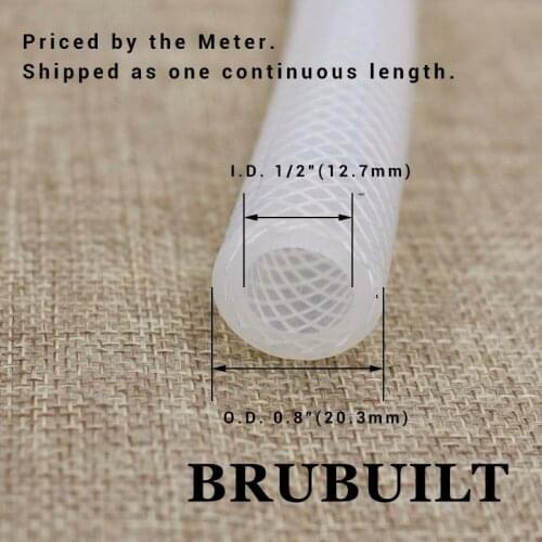 Reinforced Silicone Tubing 1/2" ID X .80" OD Priced by the Meter Food Grade Silicone Homebrew Tubing