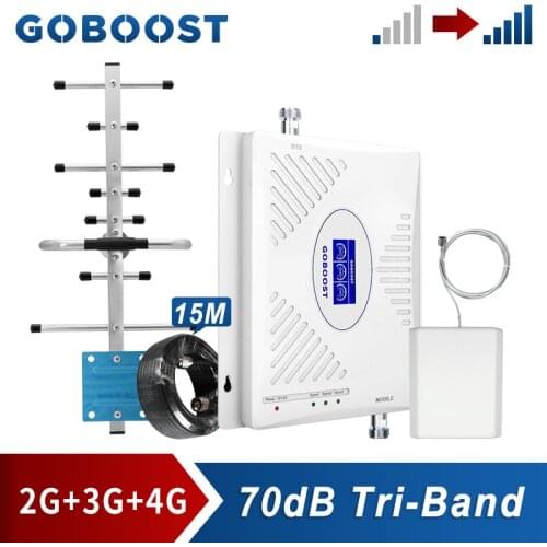 GSM 900 2G 3G CDMA 850 WCDMA 2100 Cell Phone Booster 4G DCS 1800 LTE 2600 Tri-Band Mobile Signal Amplifier Cellular Repeater Set