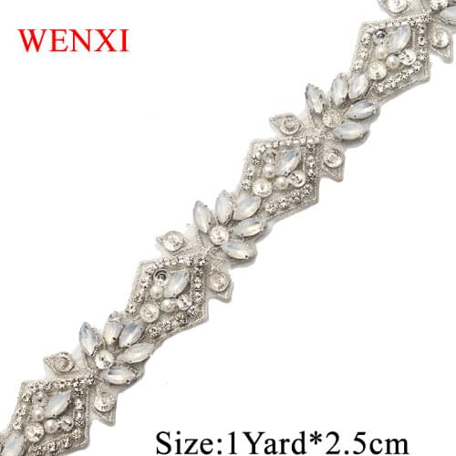 WENXI 10YARDS Wholesale Bridal Beads Sliver Crystal Rhinestone Applique Trim Sewing On For Wedding Dress Sash WX912